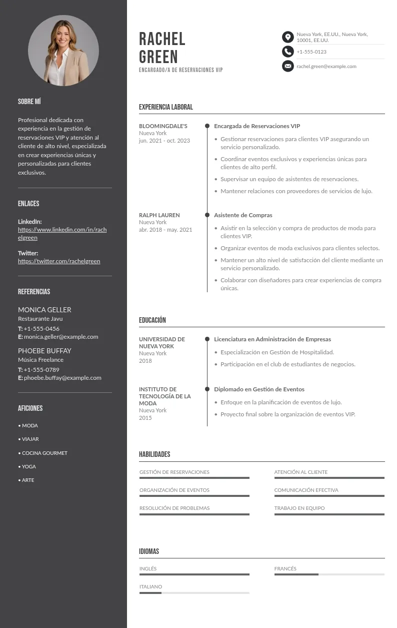 Guía Sencilla para Escribir un CV Impactante para Encargado/a de Reservaciones VIP: Plantilla Incluida