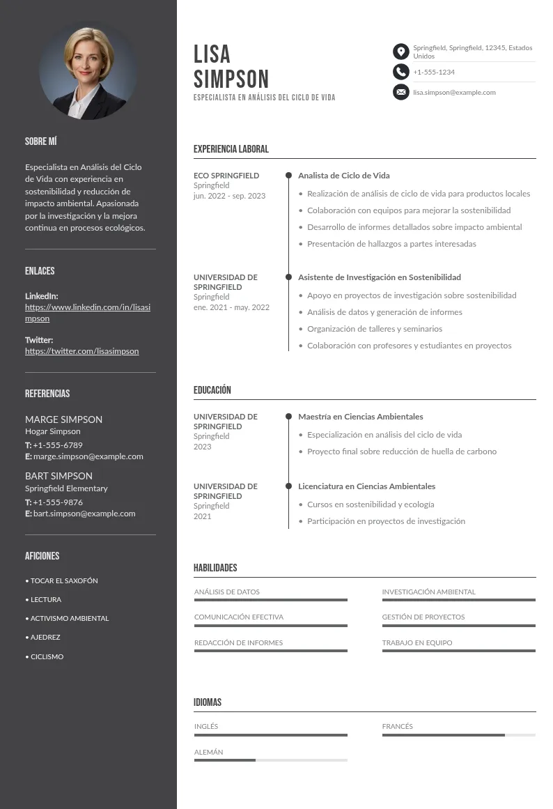 Plantilla de CV y Guía de Escritura para un Especialista en Análisis del Ciclo de Vida