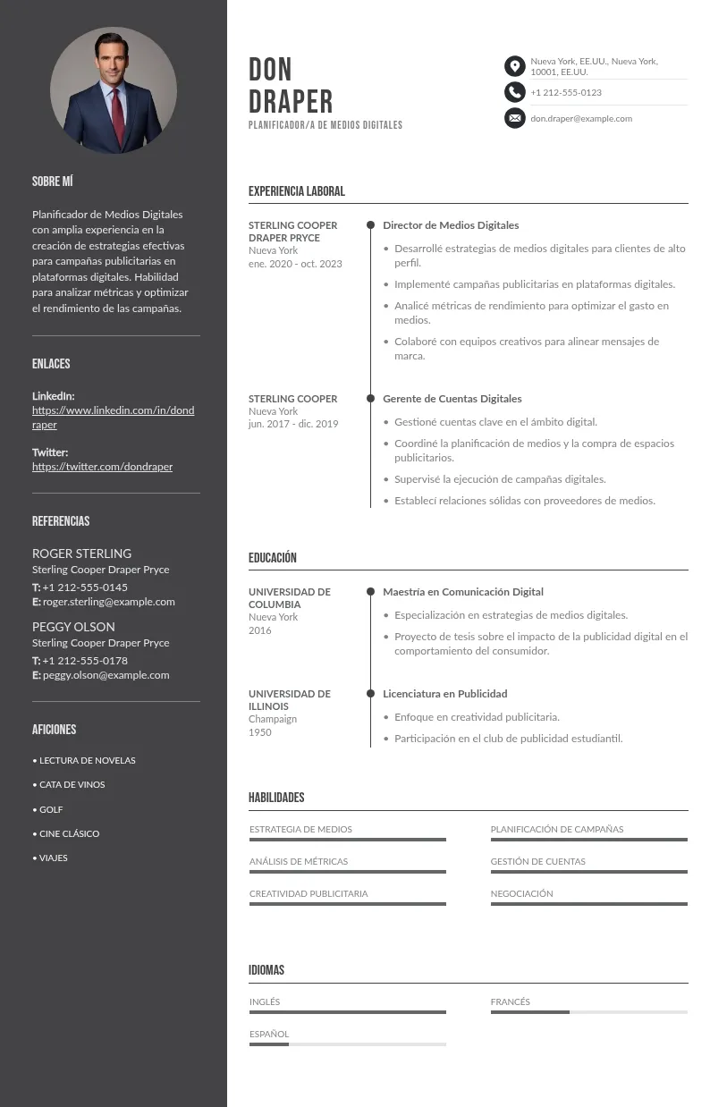 Guía paso a paso para elaborar un CV impresionante para Planificador/a de Medios Digitales