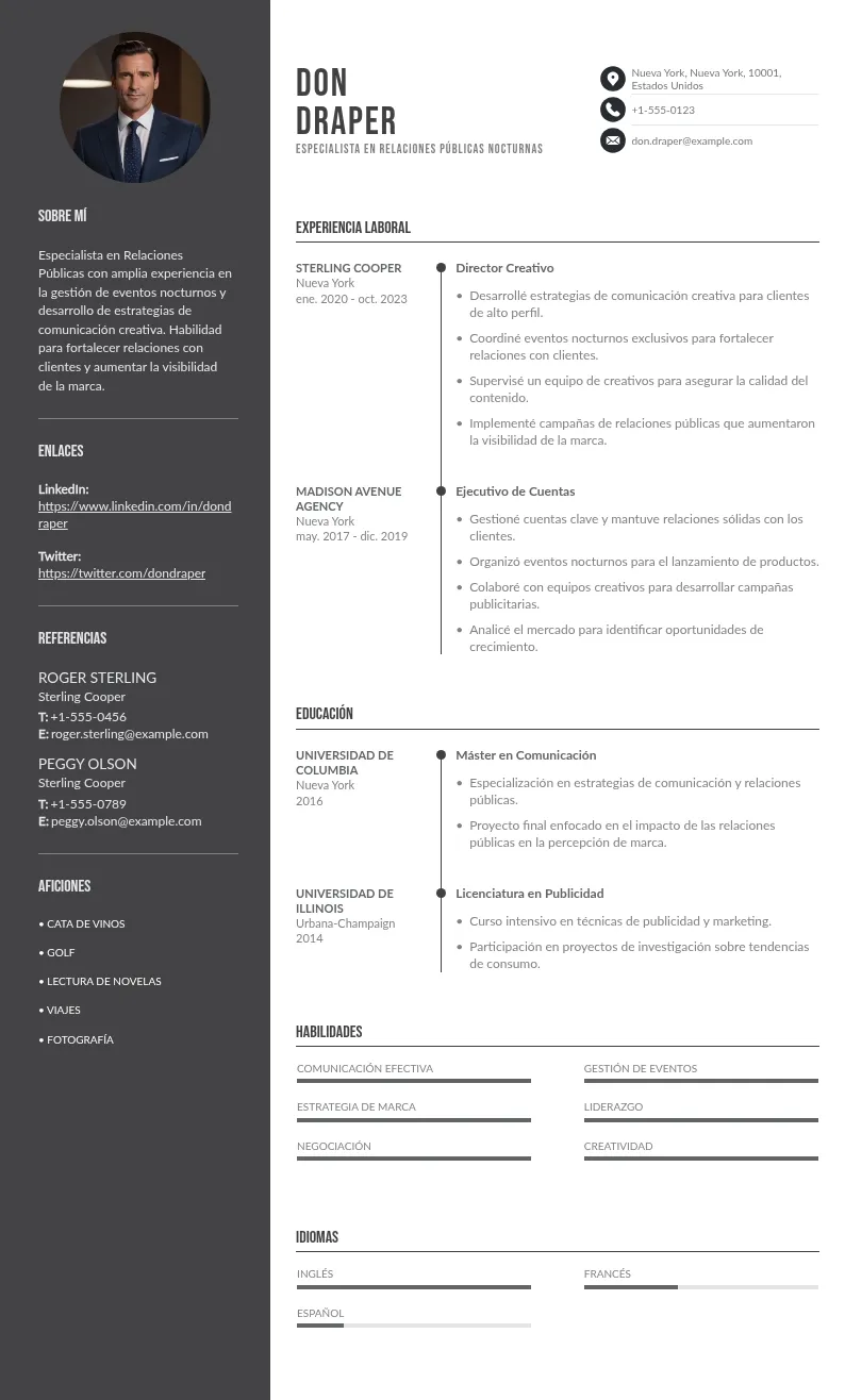 Ejemplos de CV: Guía Gratis para Especialista en RP Nocturnas 2024