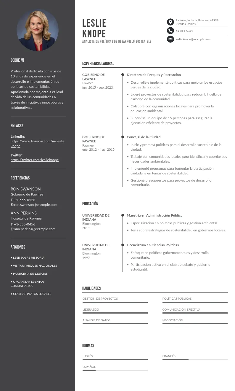 Ejemplos de Currículum: Analista de Políticas de Desarrollo Sostenible - Guía y Consejos Gratis para 2024