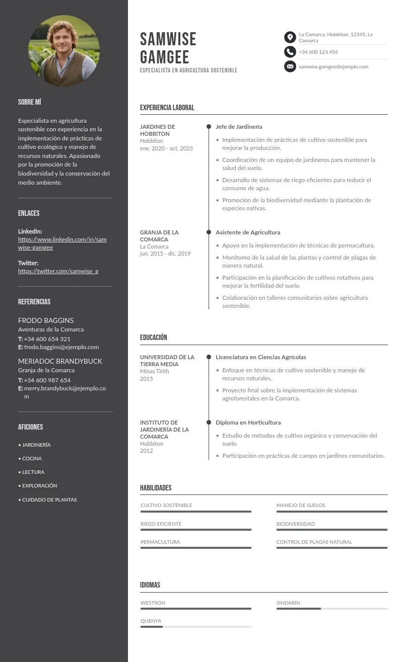 CV de Especialista en Agricultura Sostenible: Guía y Muestra Gratis para 2024