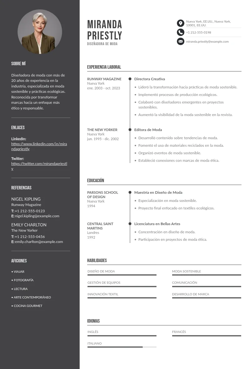 CV de Diseñador de Moda Sostenible: Guía y Consejos Gratis para 2024