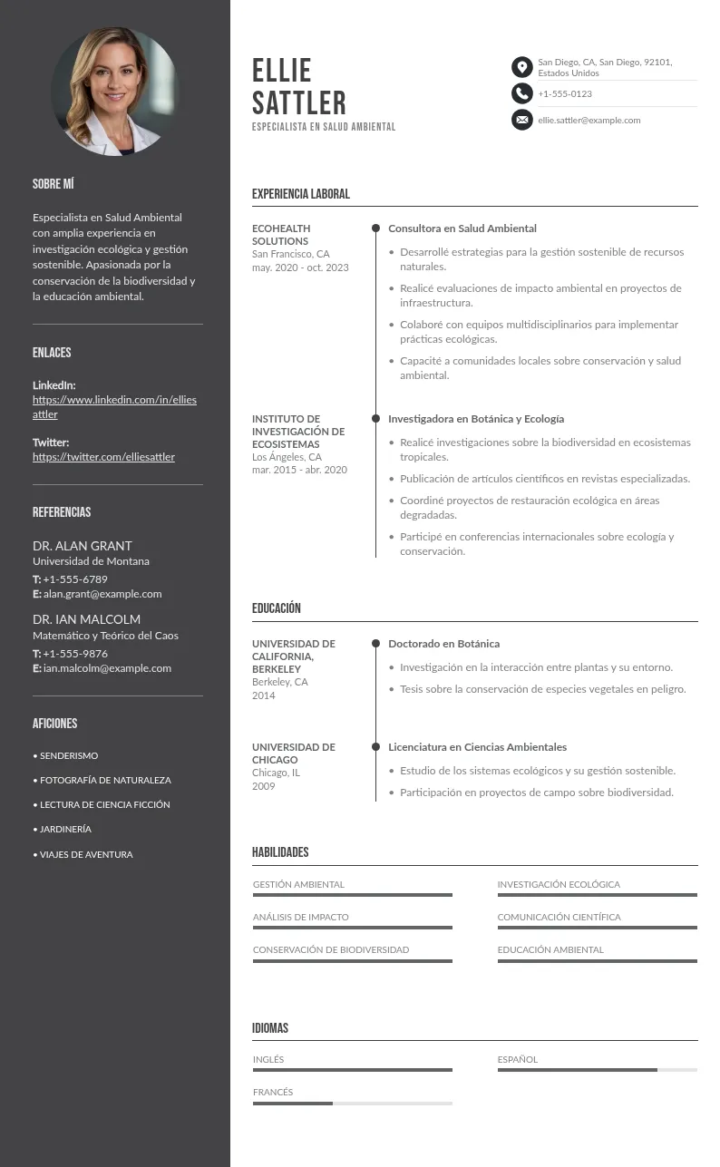 CV de Especialista en Salud Ambiental: Guía y Muestra para 2024