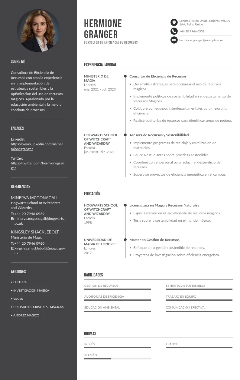 CV de Consultor de Eficiencia de Recursos: Guía y Muestra Gratis para 2024