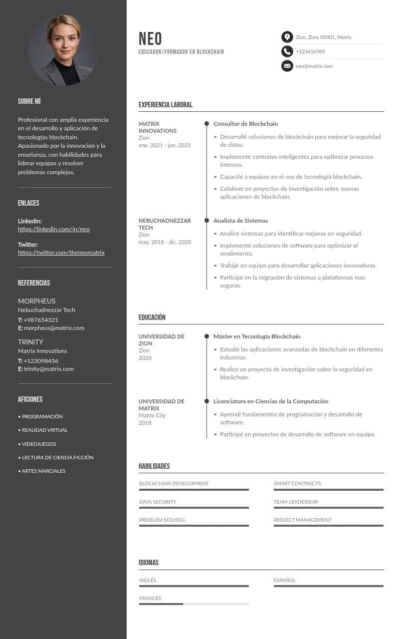 CV de Educador/Formador en Blockchain: Guía y Consejos para 2024