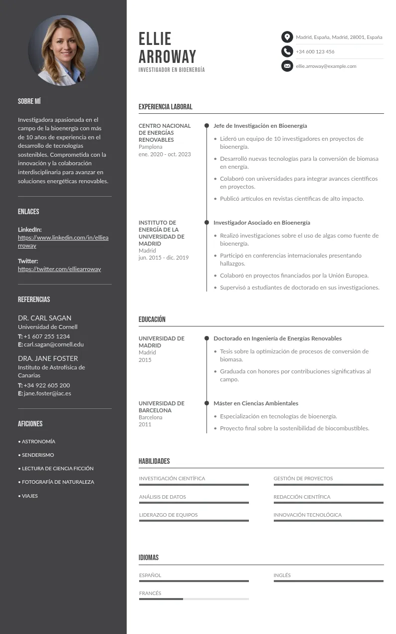 CV de Investigador en Bioenergía: Guía y Muestra Gratis para 2024