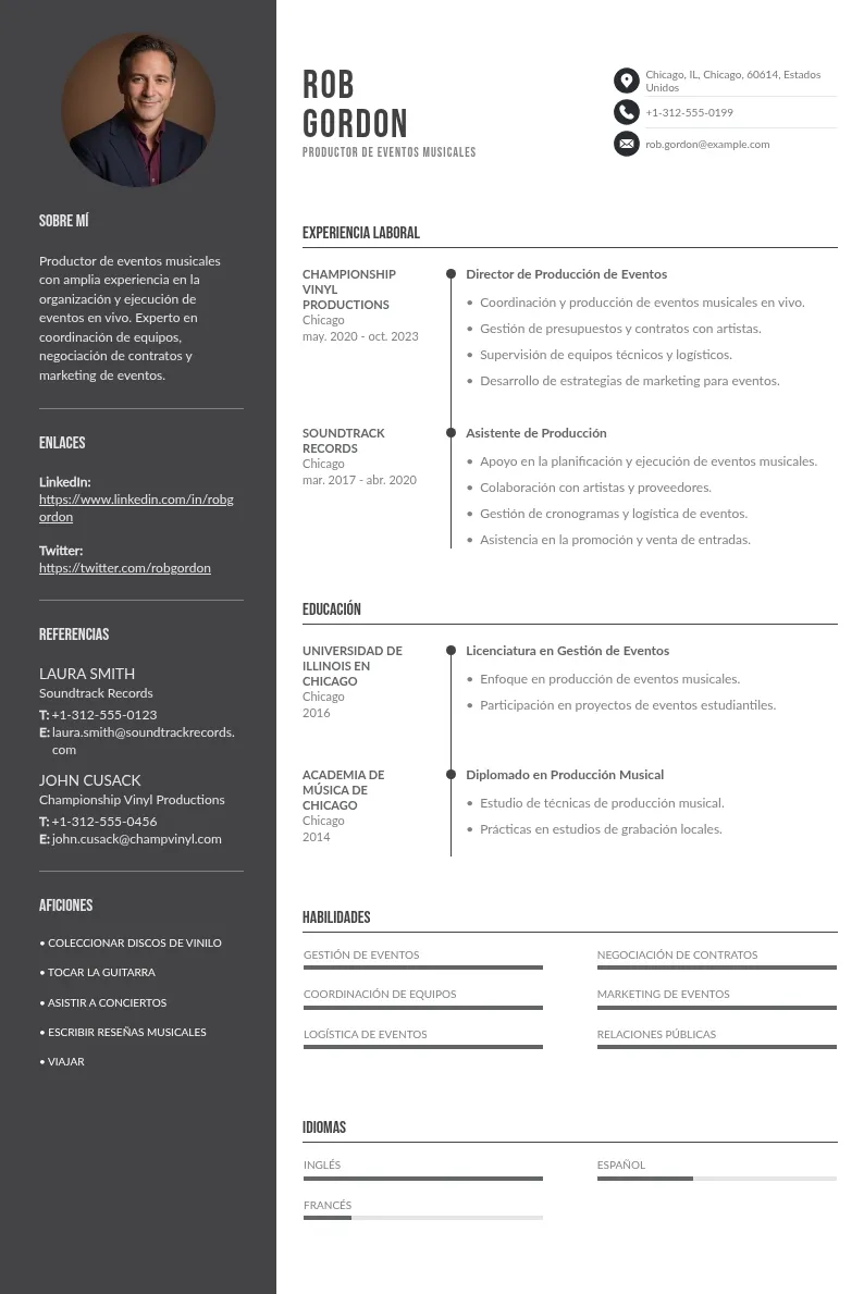 CV de Productor/a de Eventos Musicales: Guía Gratis para 2024