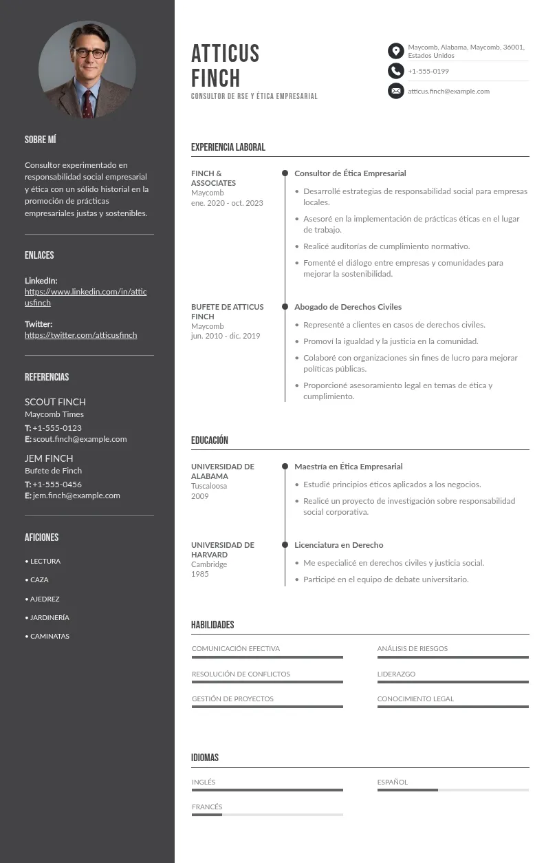 CV de Consultor de RSE y Ética Empresarial: Guía y Muestra para 2024