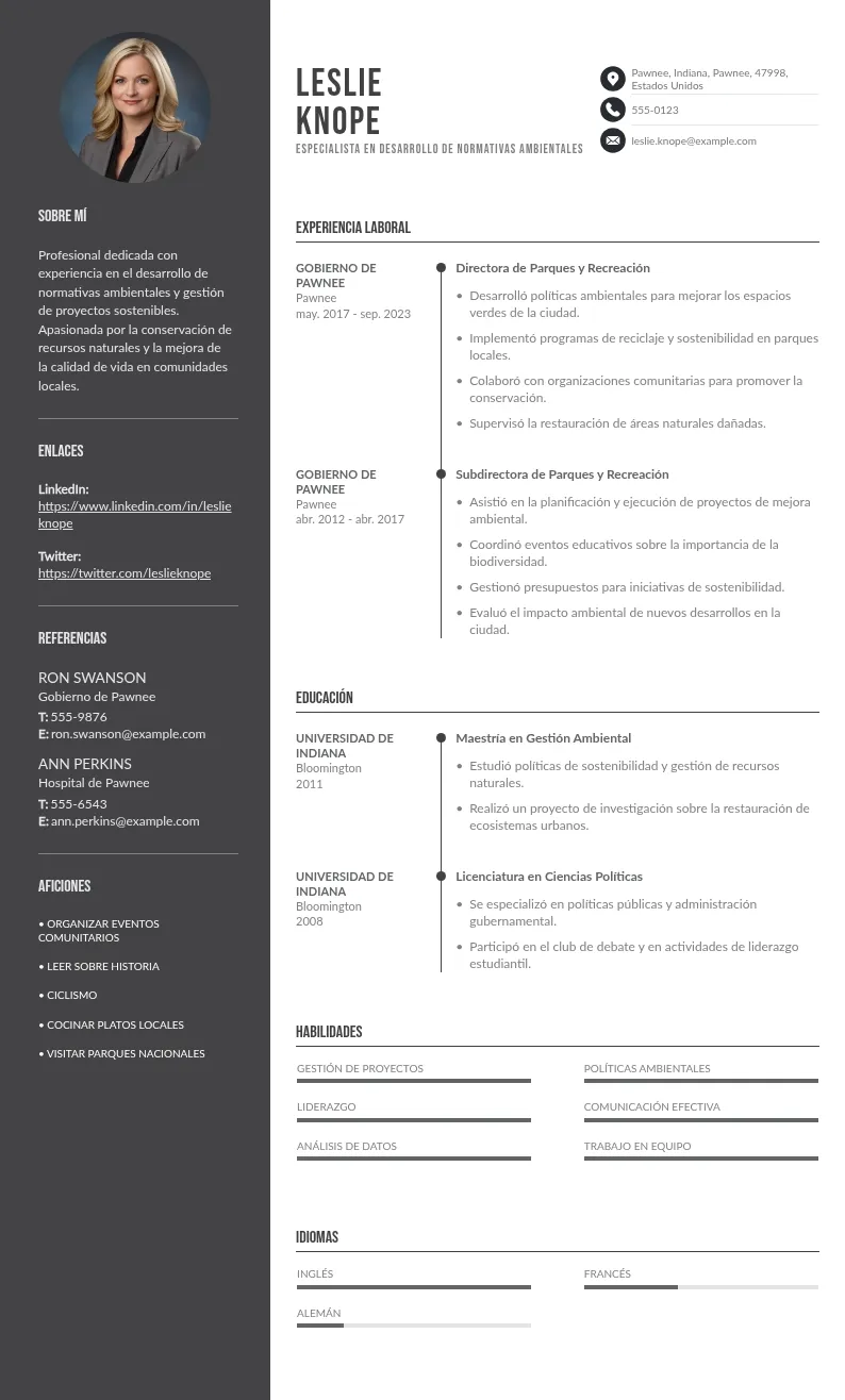 CV de Especialista en Desarrollo de Normativas Ambientales: Guía y Ejemplos Gratis para 2024