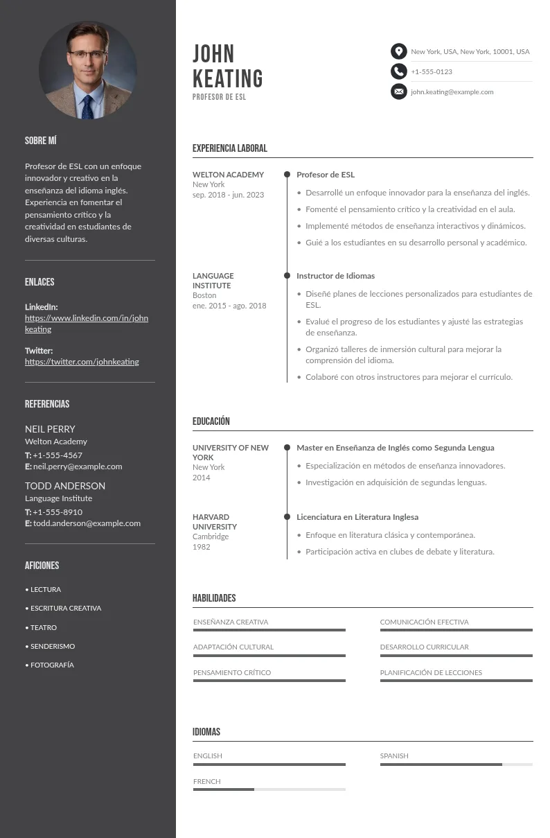 CV profesor de ESL: sugerencias para su diseño y redacción