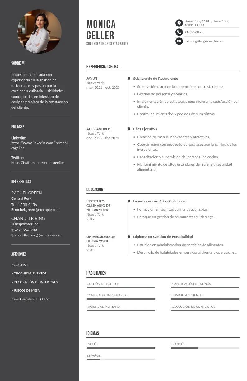 CV Subgerente de Restaurante: Cómo Crear el Currículum Perfecto