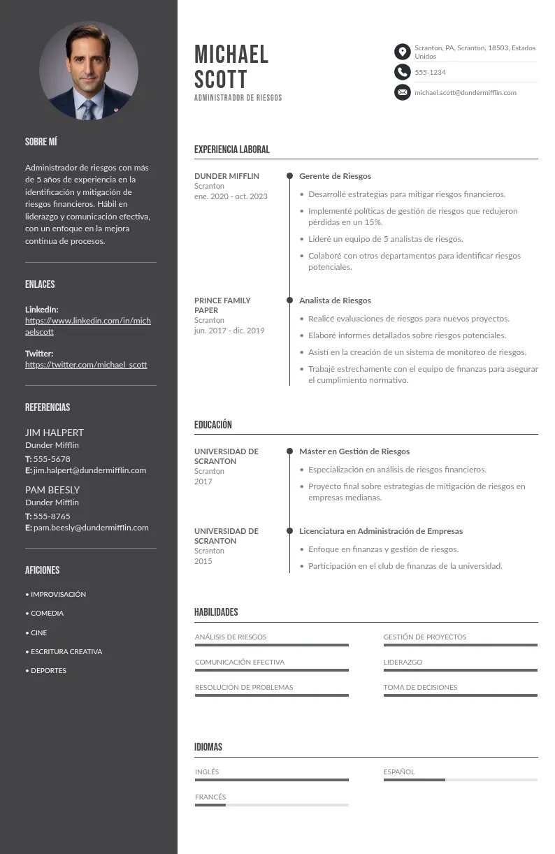 Guía para crear un estratégico CV administrador de riesgos