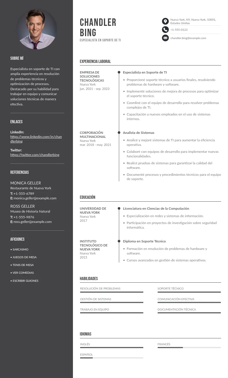 Guía práctica sobre cómo hacer un CV especialista en soporte de TI con ejemplos