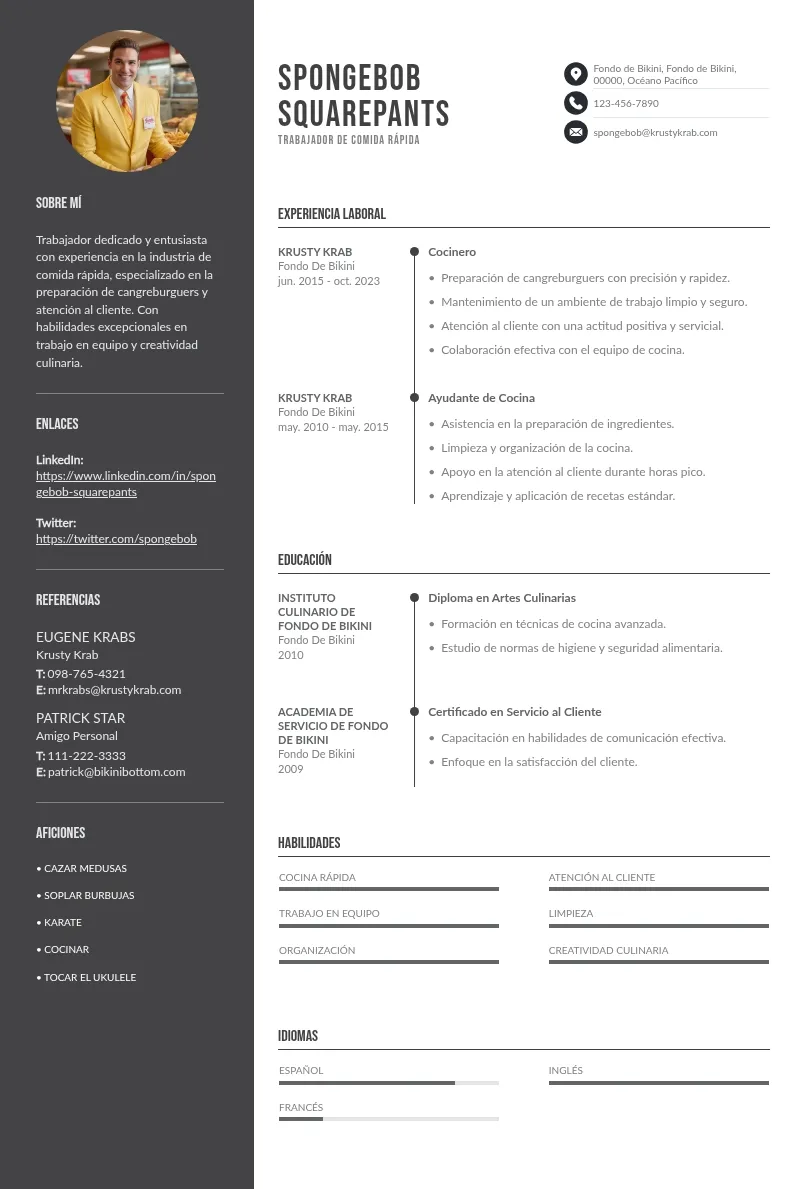 CV trabajador de comida rápida: cómo adaptarlo al empleo que deseas solicitar