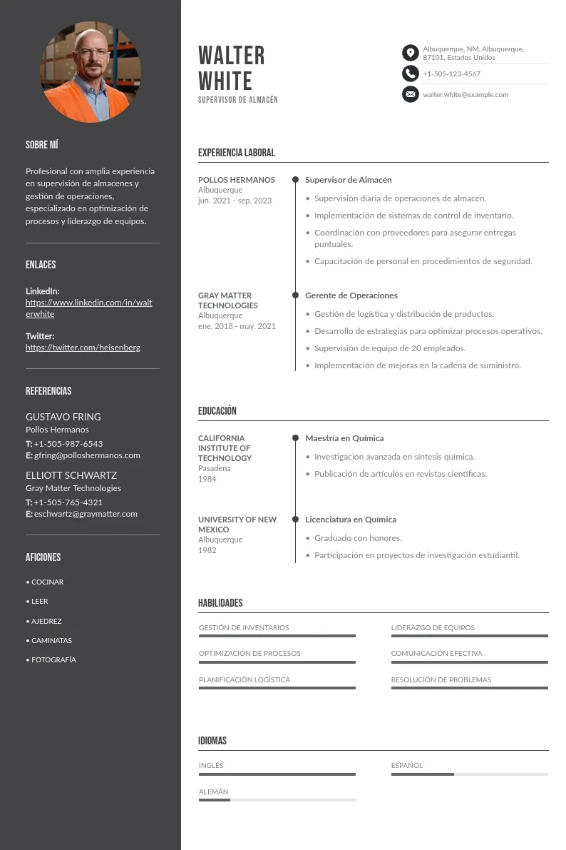 Guía para preparar tu CV supervisor de almacén: tips + esquemas + ejemplos personalizados