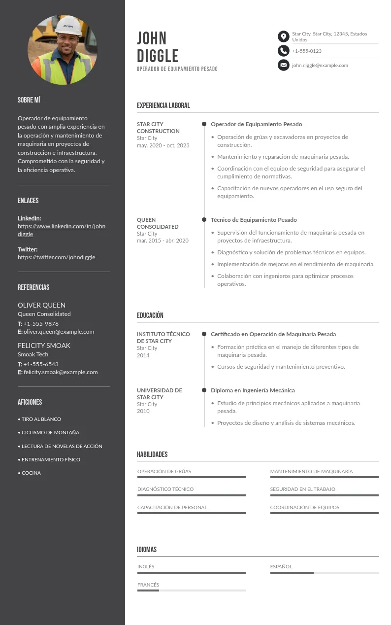 CV operador de equipamiento pesado: los consejos que debes conocer para crearlo