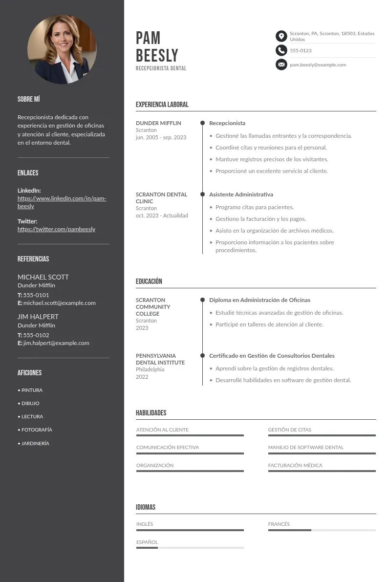 CV recepcionista dental: sugerencias y ejemplos para su redacción