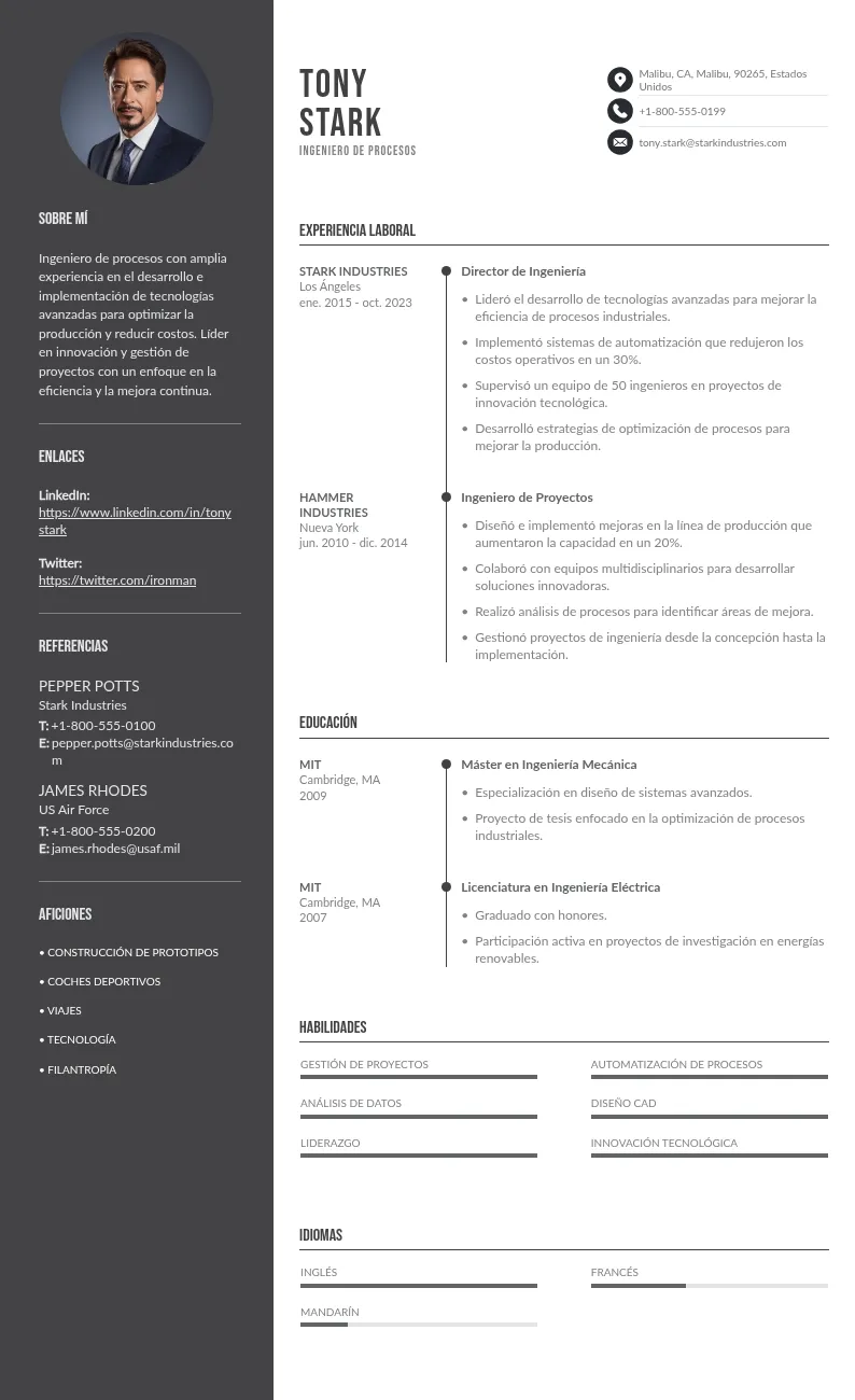 Guía para redactar y esquematizar con éxito un buen CV de ingeniero de procesos (+ejemplos)