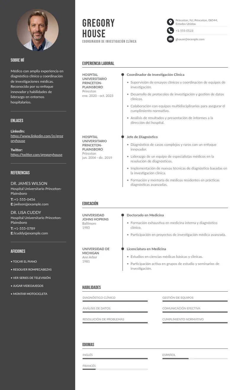 CV coordinador de investigación clínica: consejos y ejemplos personalizados