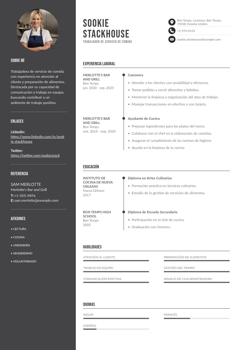 Guía con ejemplos: ¿cómo redactar y estructurar un buen CV de trabajador de servicio de comida?