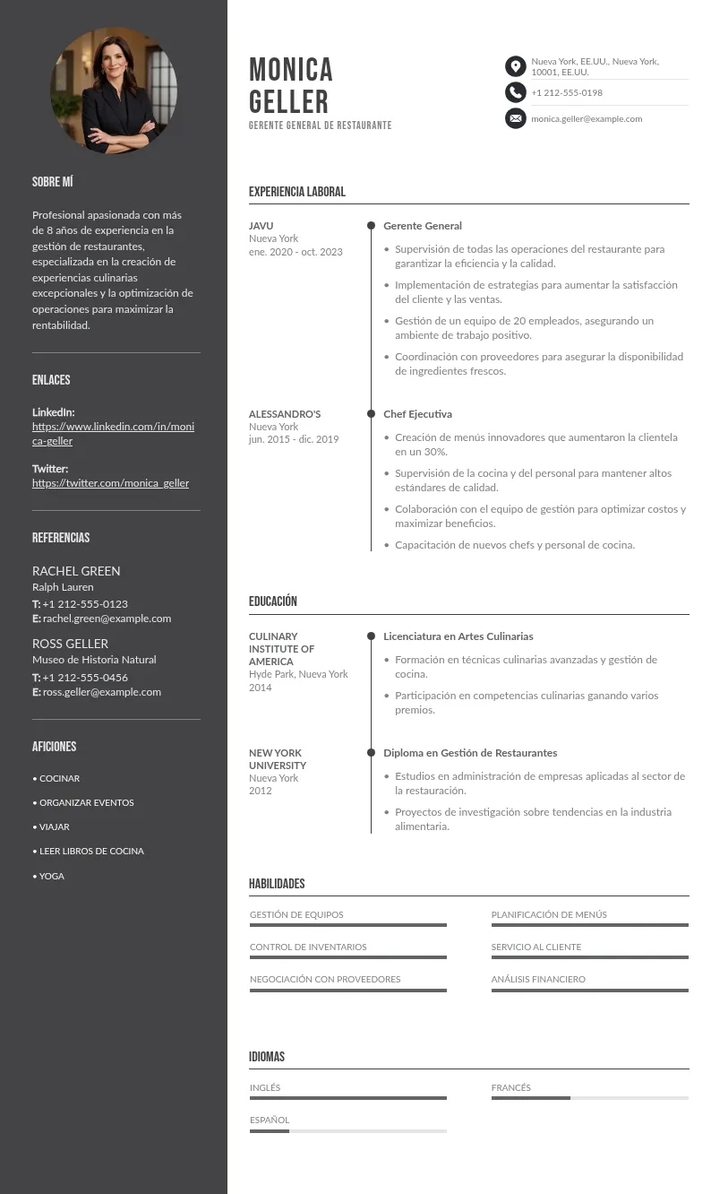 CV gerente general de restaurante: guía actualizado con ejemplos y plantillas