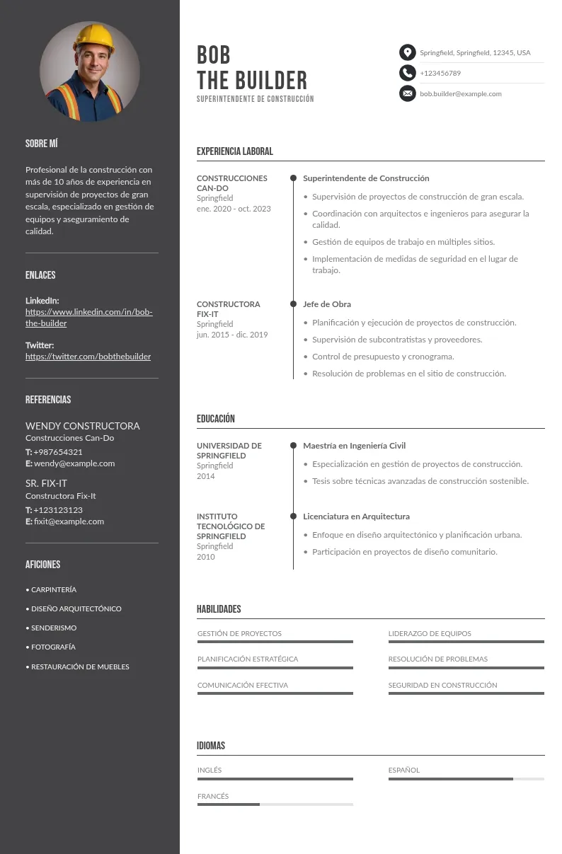 Guía detallada para hacer el mejor CV superintendente de construcción