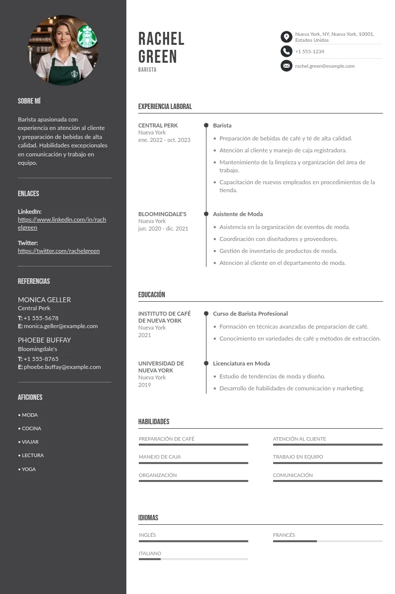 Guía de ejemplos y recomendaciones para escribir un buen CV de barista de Starbucks