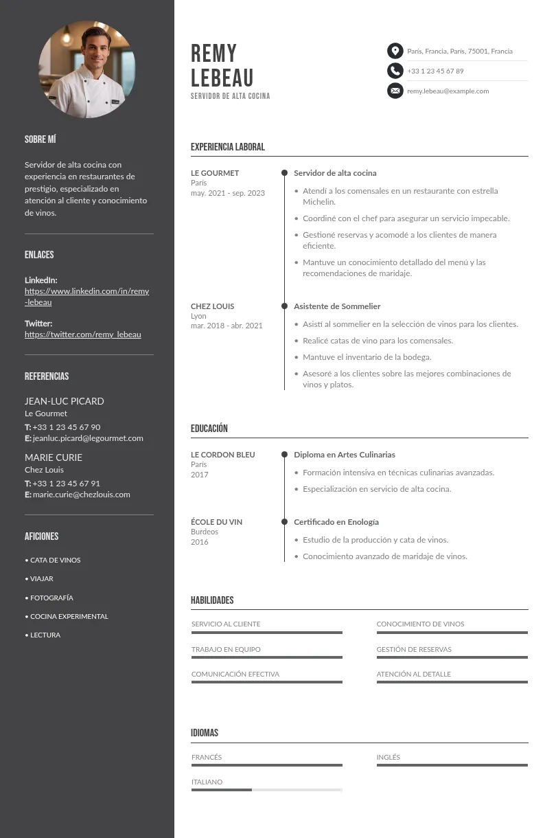 CV servidor de alta cocina: escríbelo perfectamente siguiendo nuestra guía
