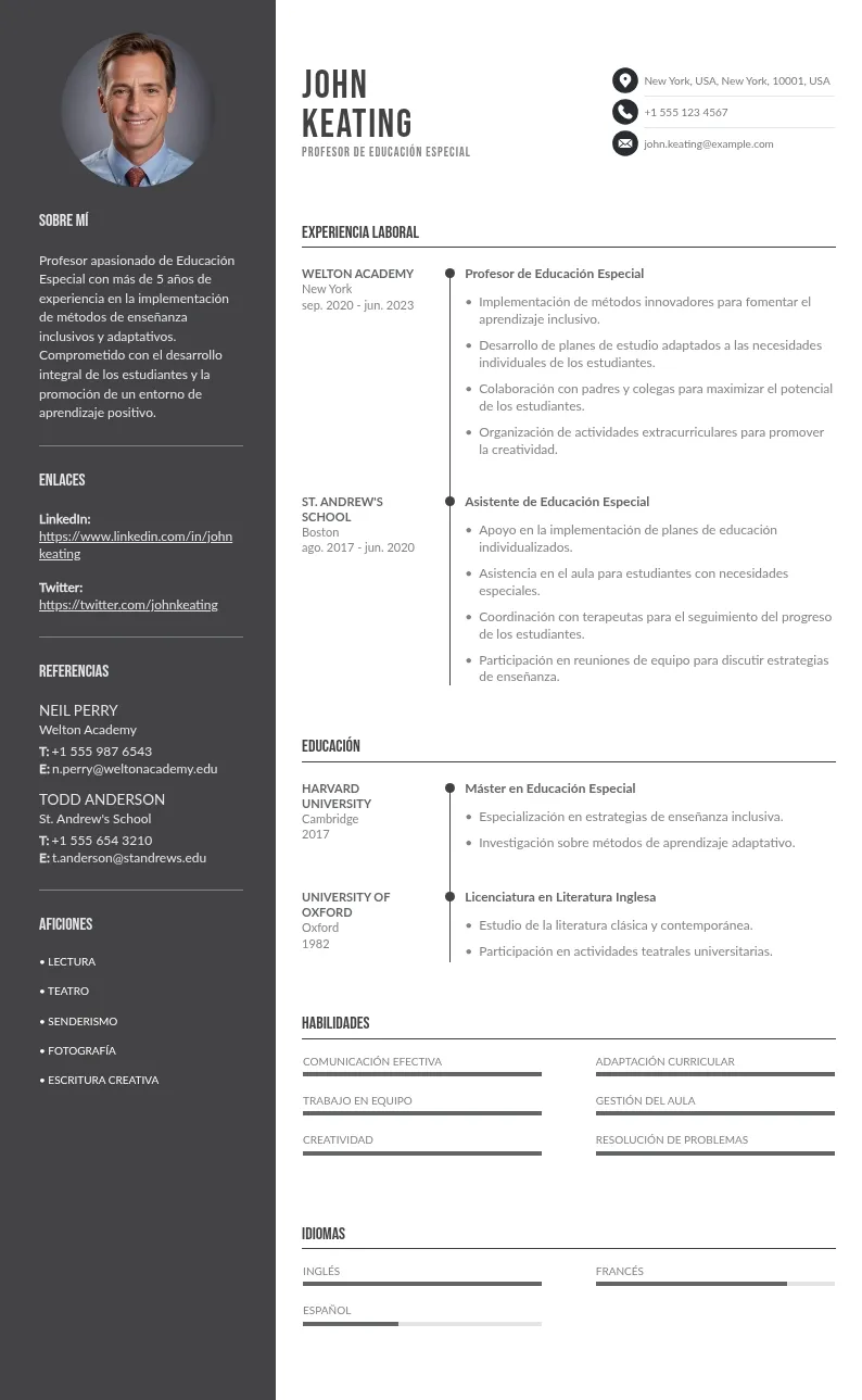 Haz un exitoso CV de profesor de educación especial con esta guía de consejos y ejemplos