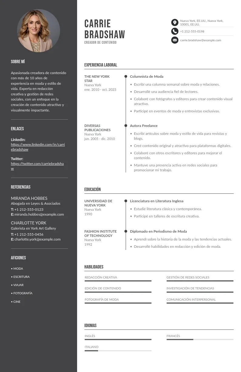 Guía paso a paso para Hacer un CV creador de contenido
