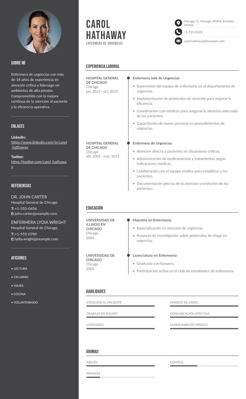 Aprende a escribir un CV de enfermera de urgencias paso a paso con ejemplos de apoyo