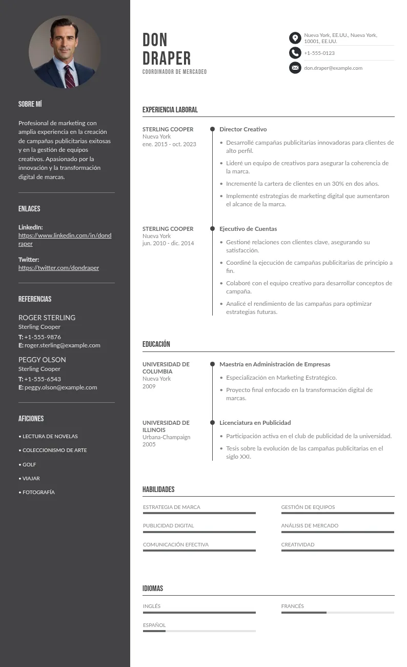 Guía para escribir un CV coordinador de mercadeo paso a paso (ejemplos + consejos)