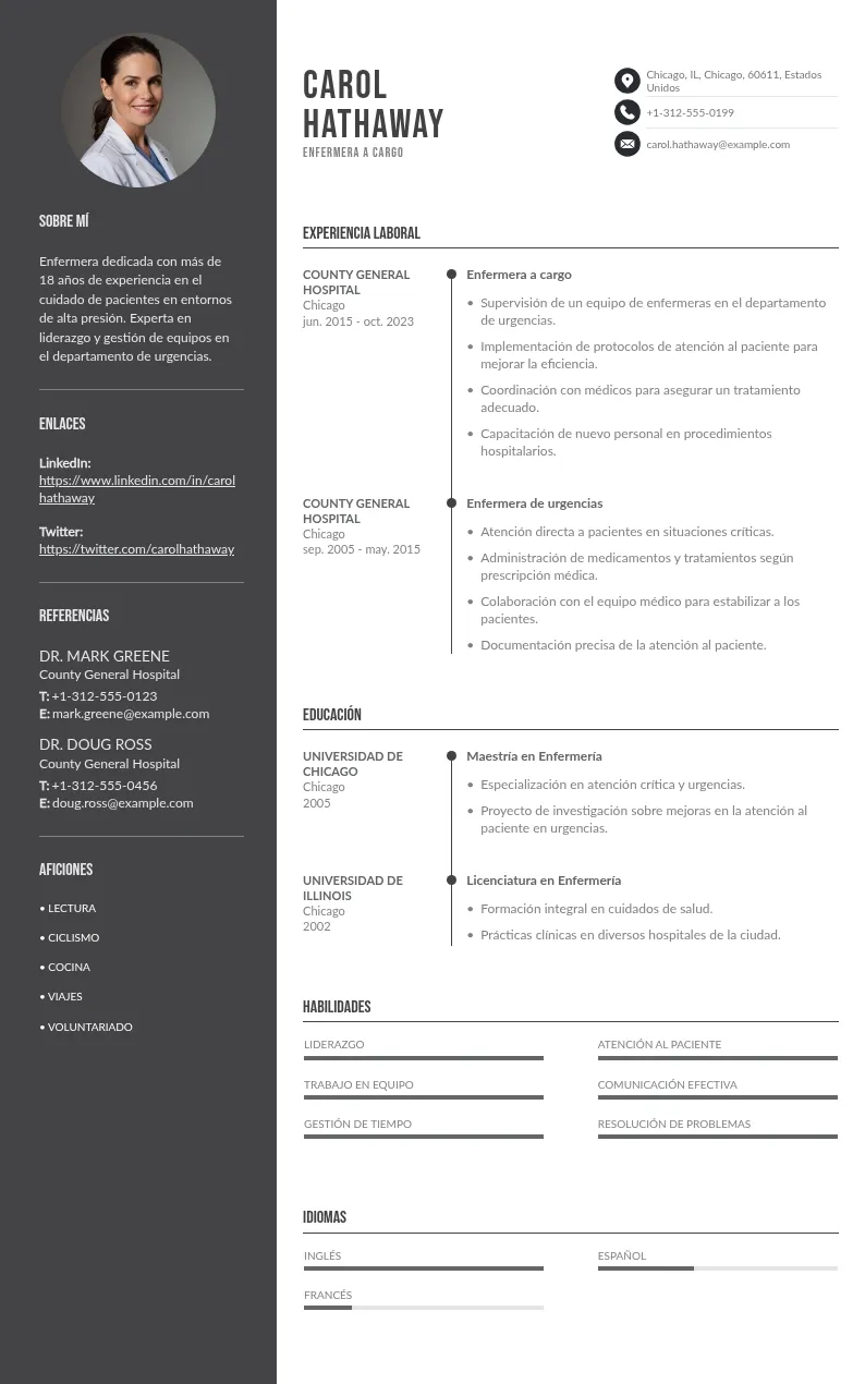 Guía con consejos y ejemplos para escribir tu CV enfermera a cargo