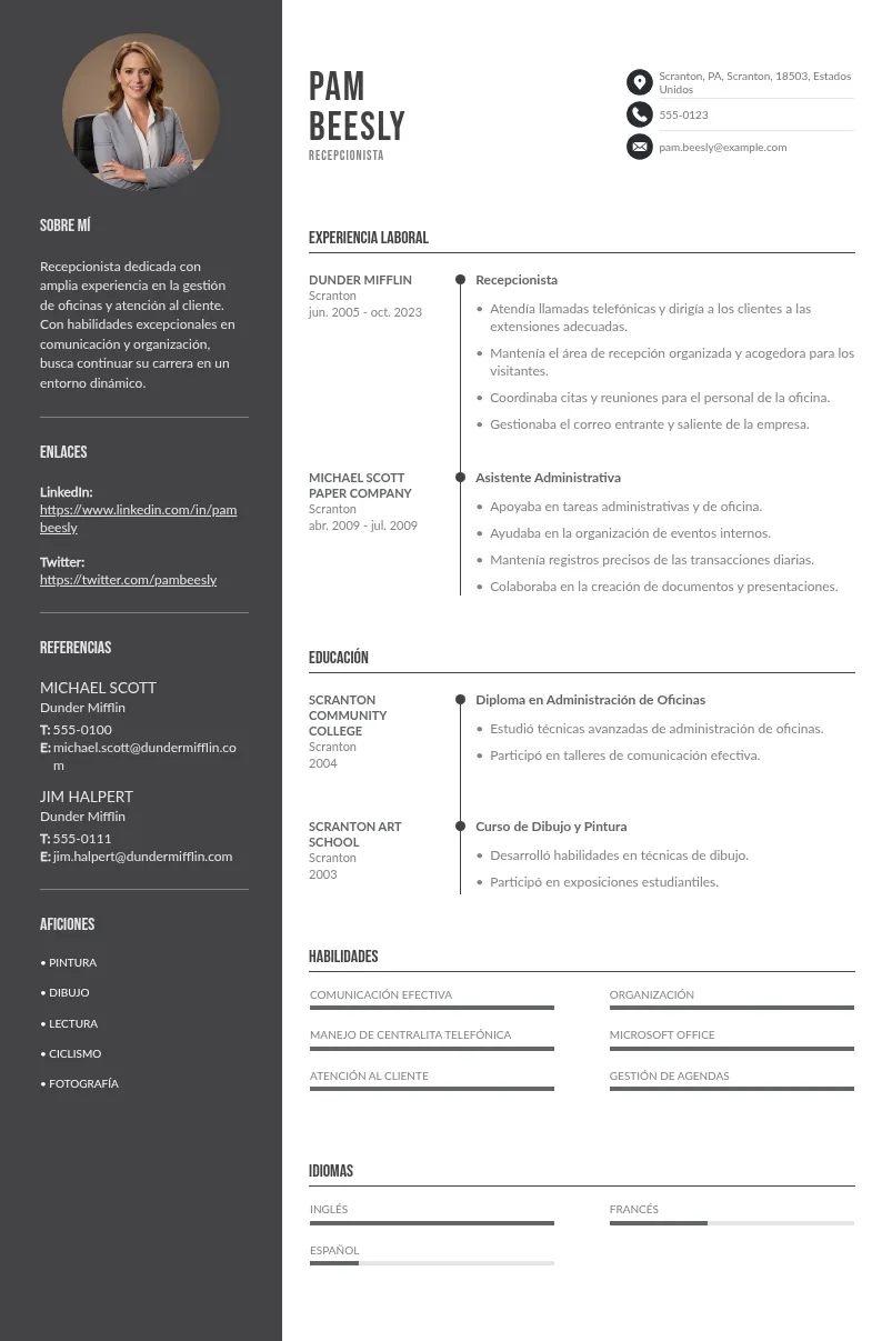 CV recepcionista de entrada: guía con consejos detallados y ejemplos