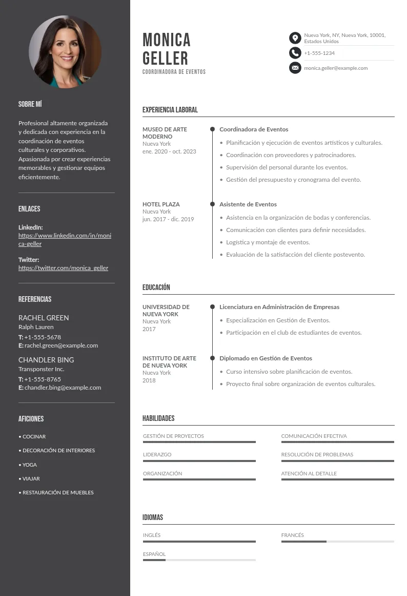 CV coordinadora de eventos: guía actualizada con consejos y ejemplos personalizados