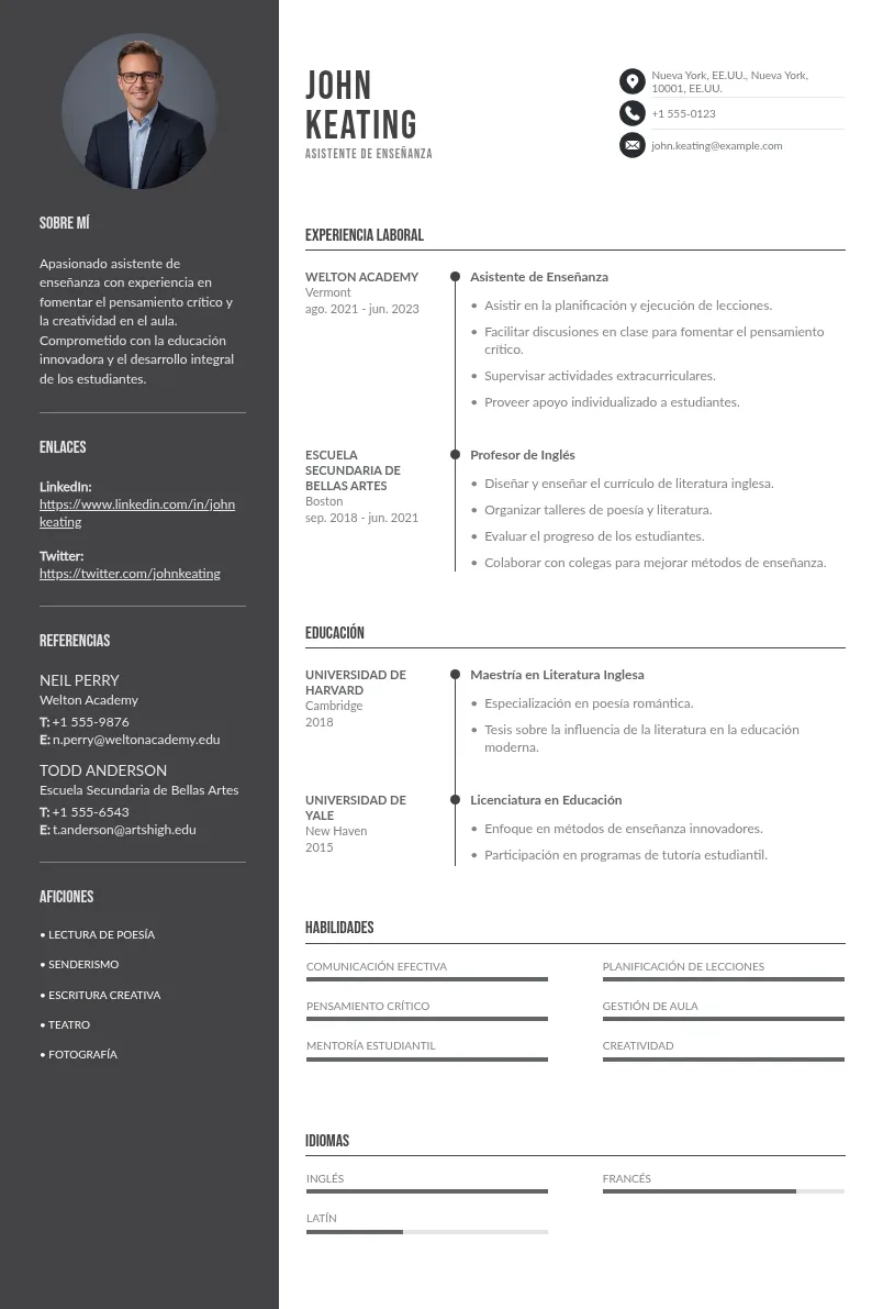 CV asistente de enseñanza: cómo redactarlo exitosamente