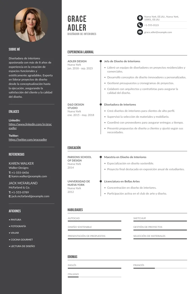 CV diseñador de interiores: guía actualizada + ejemplos y plantillas