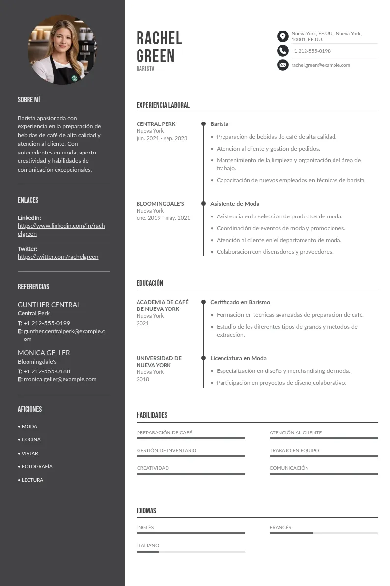 CV barista: cómo escribirlo y lograr que impresione al lector