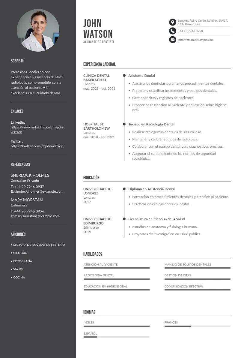 CV ayudante de dentista