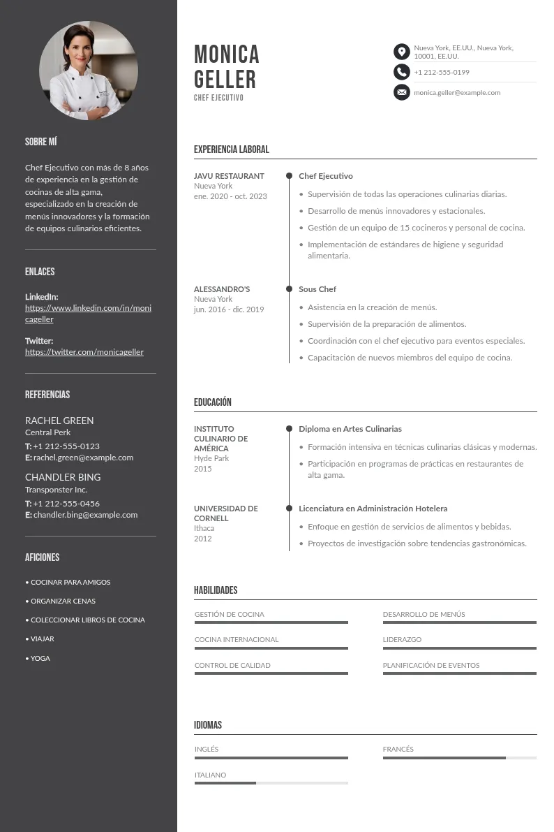 CV chef ejecutivo: guía paso a paso con ejemplos