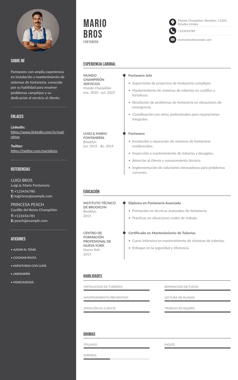 Currículum de fontanero: cómo redactar cada sección
