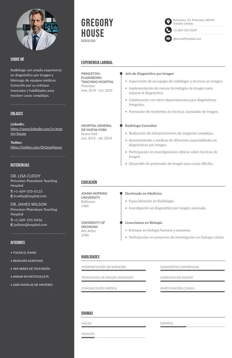 Currículum de radiólogo | Ejemplos para sobresalir