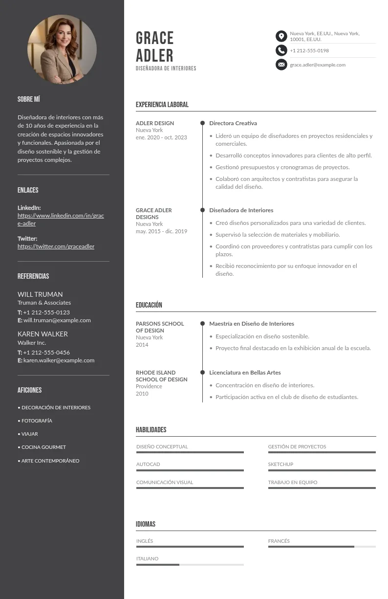 Currículum de diseñador de interiores - Guía completa para un CV completo