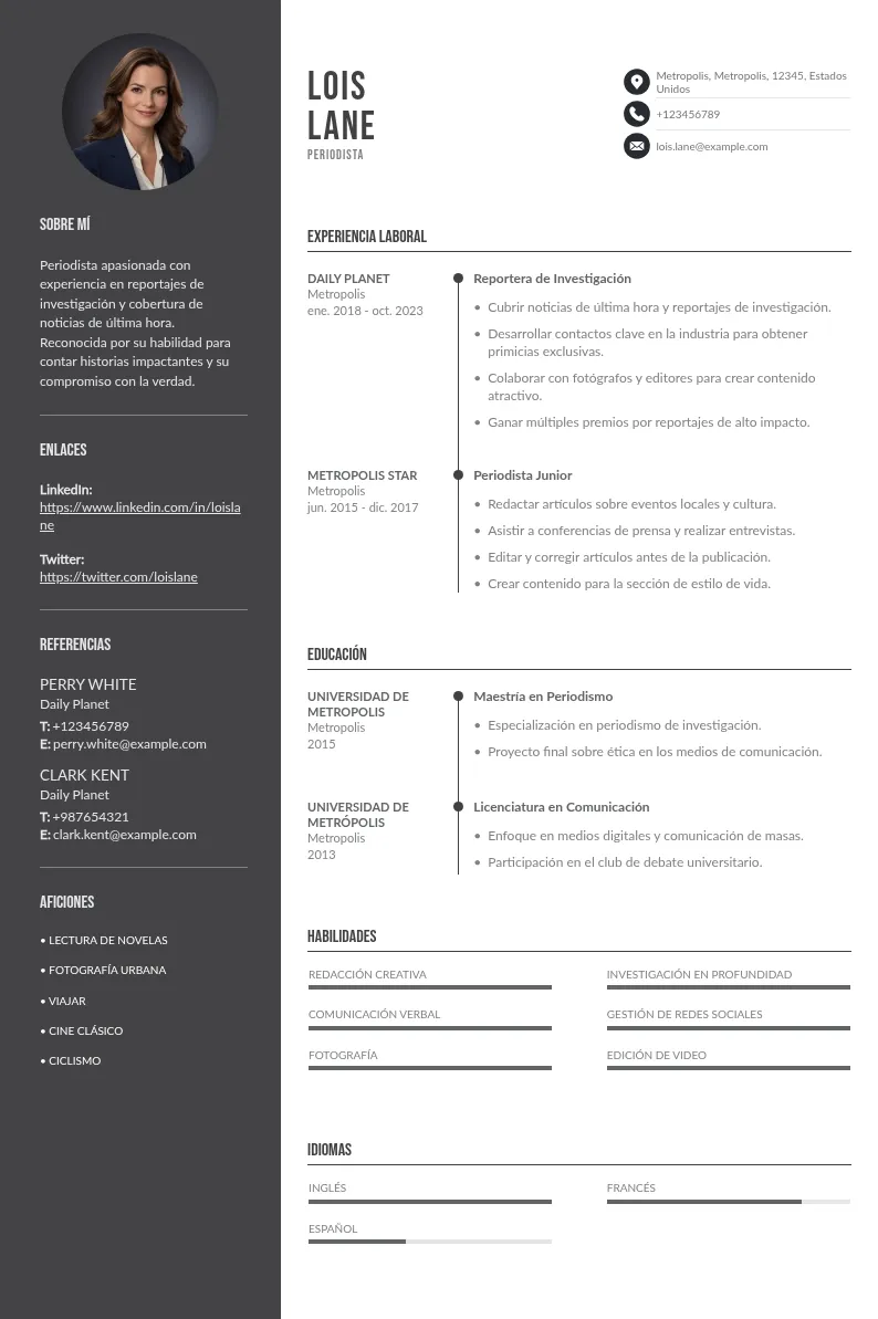 Ejemplo de currículum para periodista
