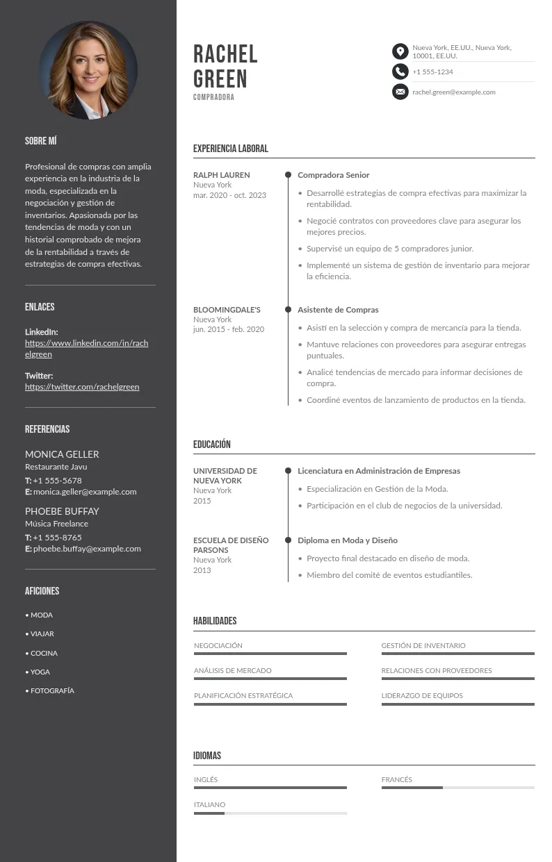 Ejemplo de currículum de comprador (y cómo hacerlo de forma impecable)