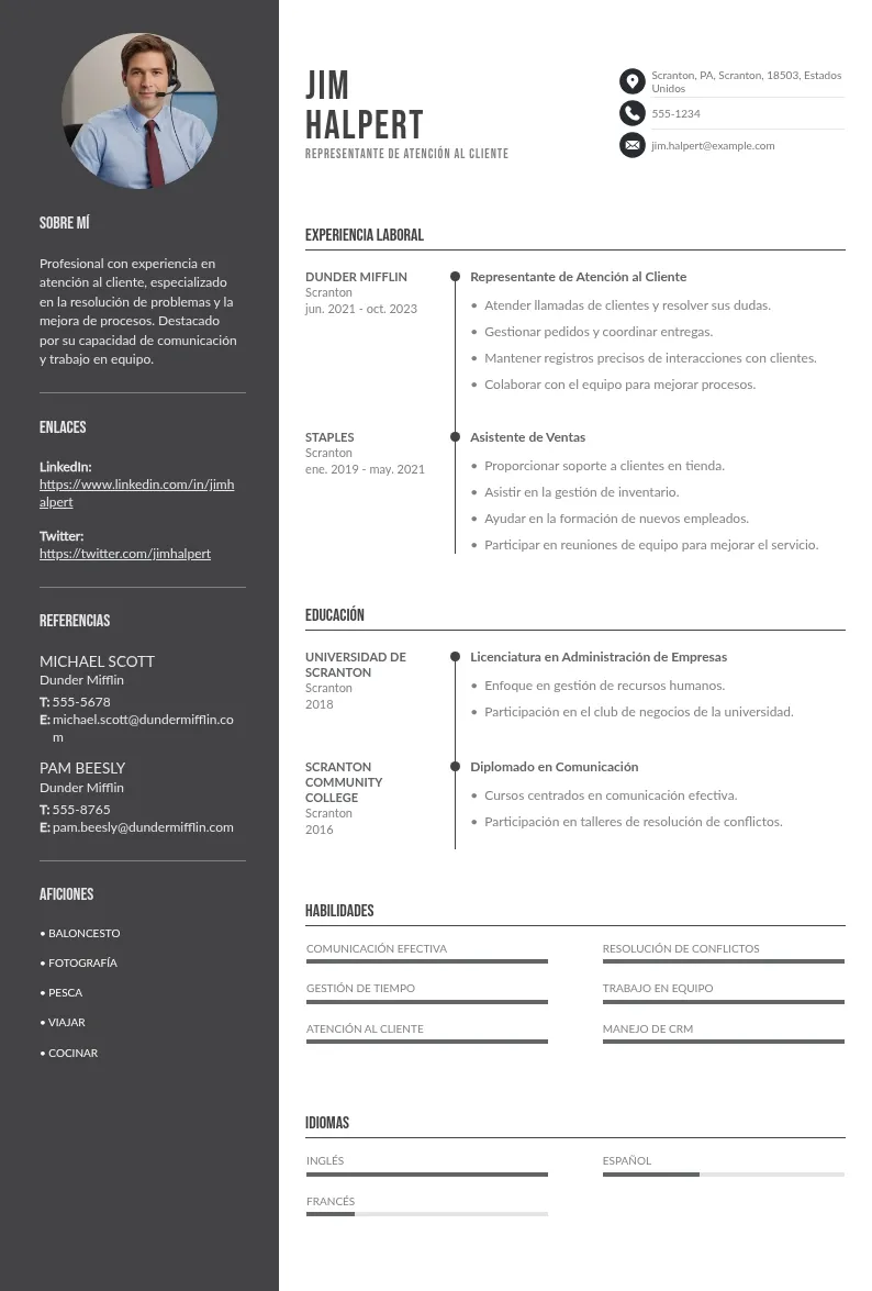 Currículum para trabajar en un call center