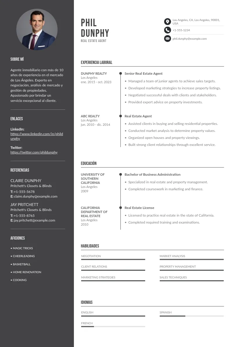 Ejemplo de curriculum vitae de agente inmobiliario