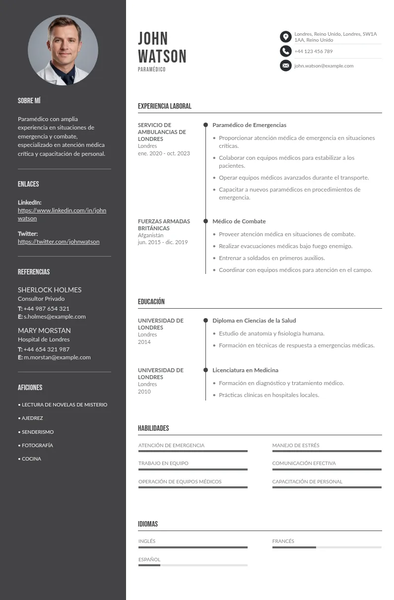 Ejemplo de currículum vitae de paramédico: guía completa