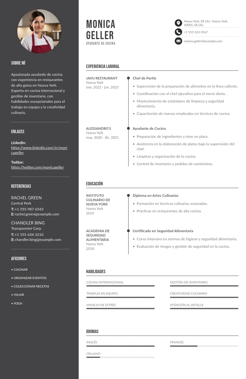 Currículum de ayudante de cocina: guía completa